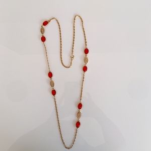 Red and gold necklace 36" holiday jewelry